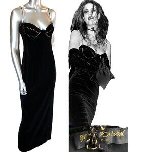 Vintage Betsey Johnson Dress LUXE 90s RUNWAY Black Velvet Midi Slip Size Large